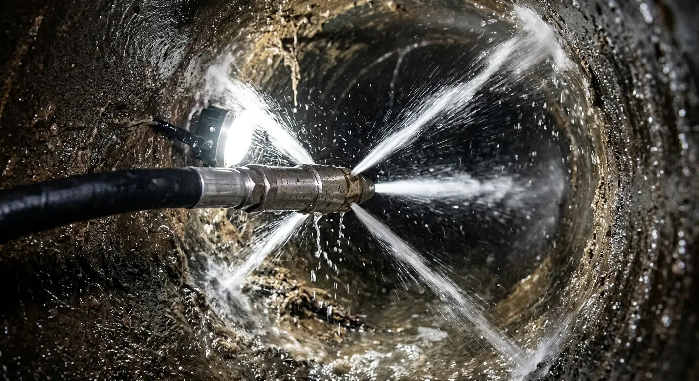 High-pressure hydro jetting nozzle cleaning sewer pipe for Sewer Line Relining in Mascotte
